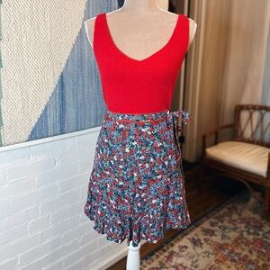 Gianna Bini Red and Blue Floral Faux Wrap Mini Skirt